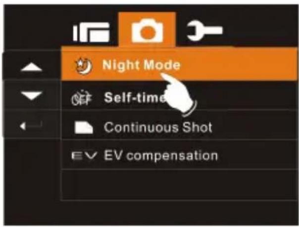 Night Mode Self-time Continuous Shot EV compensation