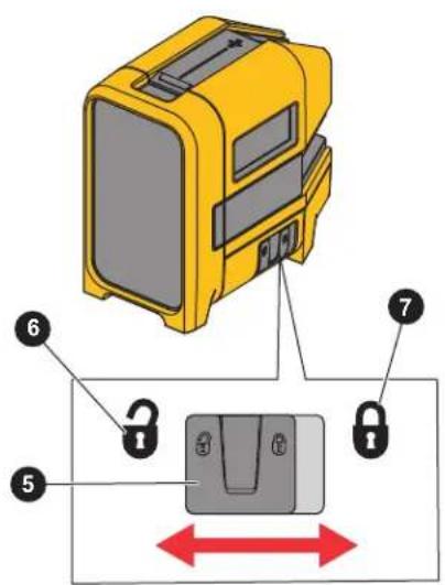 Diagram of a yellow device with labeled parts and directional arrows indicating movement or alignment.