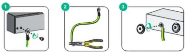 Three-step diagram showing electrical wiring connections: battery, cable, and switch assembly.
