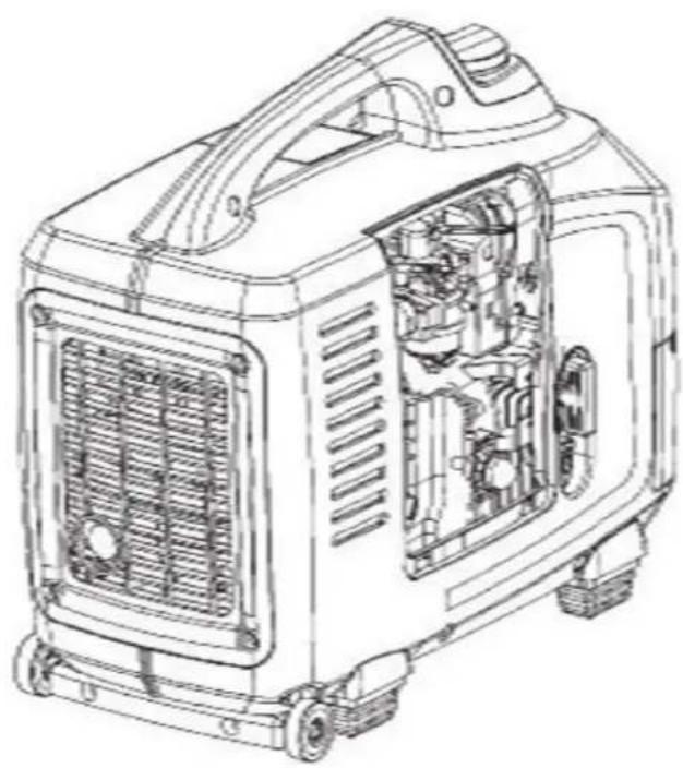 Technical line drawing of a portable air purifier with internal components (no text or symbols)