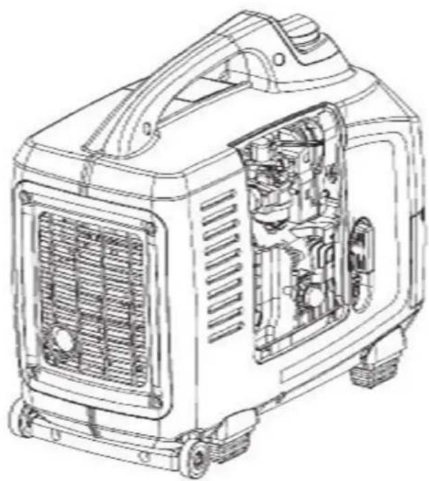 Technical line drawing of a portable air purifier with internal components (no text or symbols)
