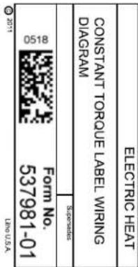 IELECTRIC HEAT FORM No. 537981-01 0518 Supraclays CONSTANT TOROUE LABEL WIRING DIAGRAM © 2011