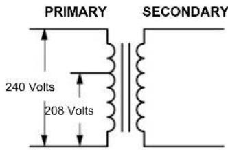 PRIMARY 240 Volts 208 Volts SECONDARY