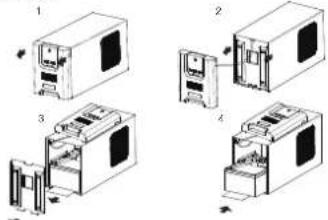 Diagram showing four steps of a machine tool or device operation, labeled 1 to 4 with directional arrows indicating movement.