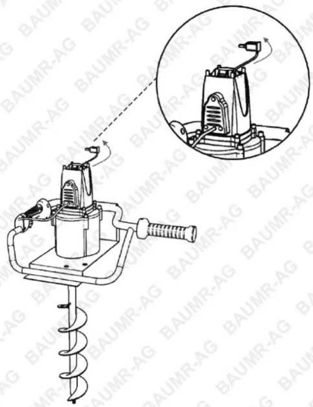 Technical diagram of a BAUMR-AG electrical device with labeled components and a magnified inset showing internal structure.