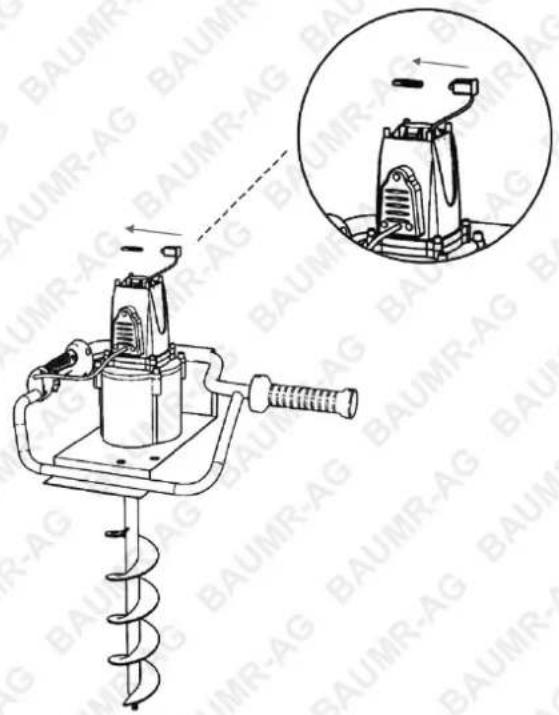 Technical diagram of a BAUMR-AG tool with labeled components and an inset view showing the internal structure.