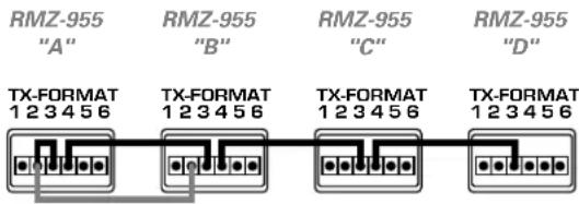 RMZ-955 "A" RMZ-955 "B" RMZ-955 "C" RMZ-955 "D" TX-FORMAT 1 2 3 4 5 6 TX-FORMAT 1 2 3 4 5 6 TX-FORMAT 1 2 3 4 5 6 TX-FORMAT 1 2 3 4 5 6