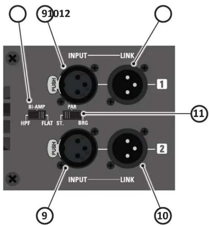 91012 INPUT LINK 1 BI-AMP PAR HPF FLAT ST. BRG PUSH PUSH INPUT LINK 2 11 9 10