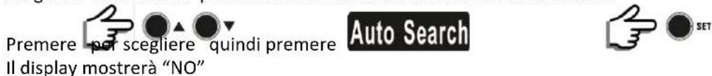 Premere per scegliere quindi premere Il display mostrerà "NO" Auto Search SET