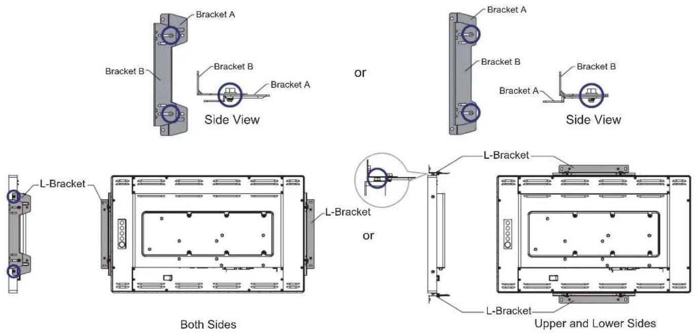 Bracket A Bracket B Bracket B Bracket A Side View or Bracket A Bracket B Bracket A Bracket B Side View L-Bracket L-Bracket L-Bracket L-Bracket L-Bracket Both Sides Upper and Lower Sides