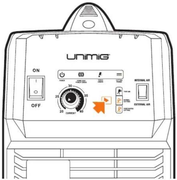 UNiMig ON OFF (1) POWER 30 25 20 CURRENT 40 TRANS LOWER 35 CUTTER PUMBER INTERNAL AIR TEST AIR EXTERNAL AIR EXTERNAL AIR