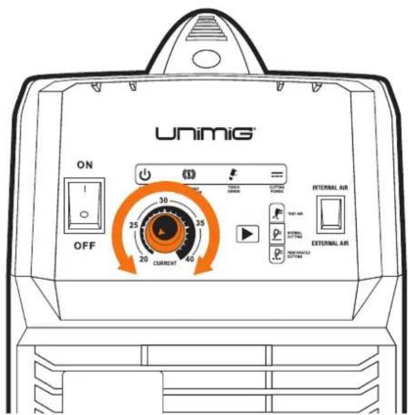 UNiMiG ON OFF 30 25 CURRENT 40 20 35 TOMA ONION CUTTER POWER INTERNAL AIR TNT AIR INTERNAL OUTPUT POTENT POTENT EXTERNAL AIR