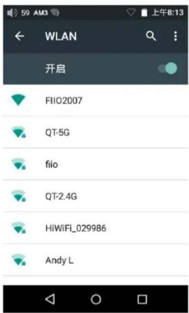 59 AM3 上午8:13 ← WLAN 开启 FII02007 QT-5G fio QT-2.4G HiWiFi_029986 Andy L