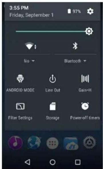 3:55 PM Friday, September 1 97% File Bluetooth ANDROID MODE Line Out Gain-H Filter Settings Storage Power-off timers