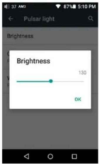 37 AM3 87% 5:10 PM Pulsar light Brightness 130 OK