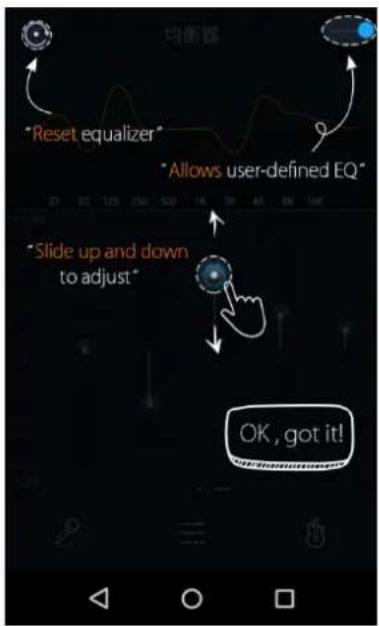 Reset equalizer* Allows user-defined EQ* Slide up and down to adjust* OK, got it!