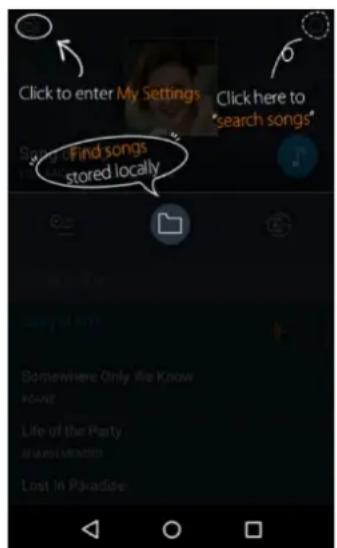 Click to enter My Settings Click here to "search songs" Search: Find songs stored locally