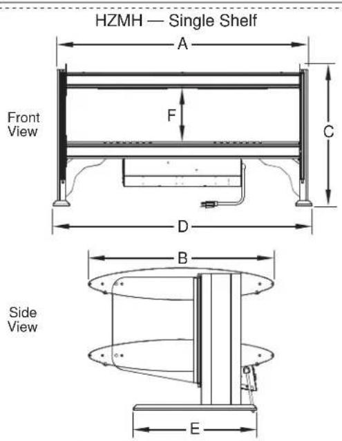 HZMH — Single Shelf A Front View F C D B Side View E