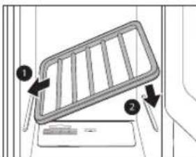 Diagram showing a metal frame with two labeled arrows pointing to its sides, likely illustrating a mechanical or electrical component.