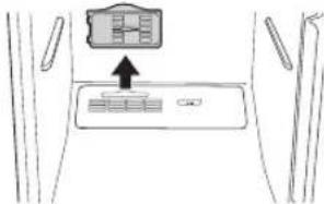 Diagram showing a vehicle's rearview control panel with labeled buttons and an upward arrow indicating direction