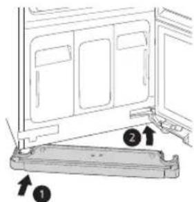 Technical diagram showing a mechanical assembly with numbered components and directional arrows indicating assembly steps.