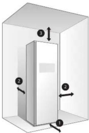 Diagram of a 3D cabinet with labeled parts and directional arrows indicating internal components