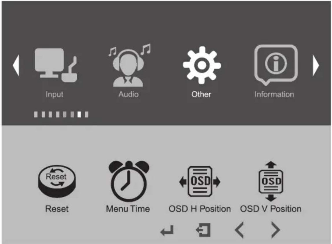 Input Audio Other Information Reset Menu Time OSD H Position OSD V Position