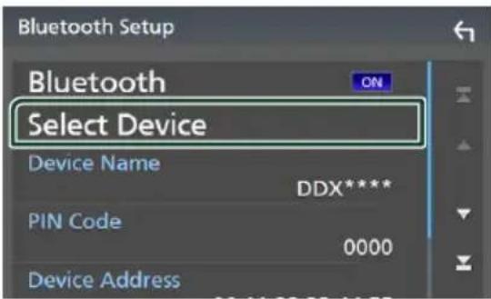 KENWOOD DDX919WSM - Touch [Select Device] on the Bluetooth Setup screen. - 1