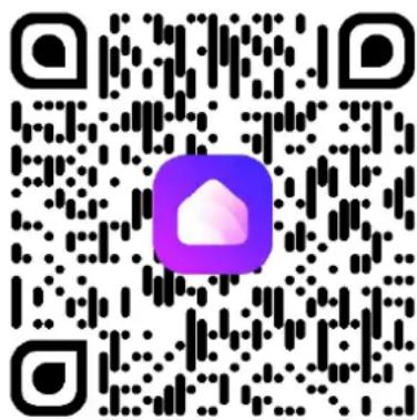 QR code with a purple logo in the center, likely linking to a digital service or app.