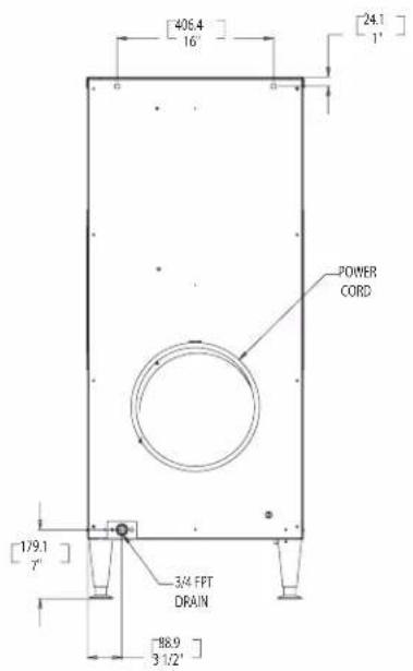 [406.4] 16" [24.1] 1" POWER CORD [179.1] 7" 3/4 FFT DRAIN [88.9] 3 1/2"
