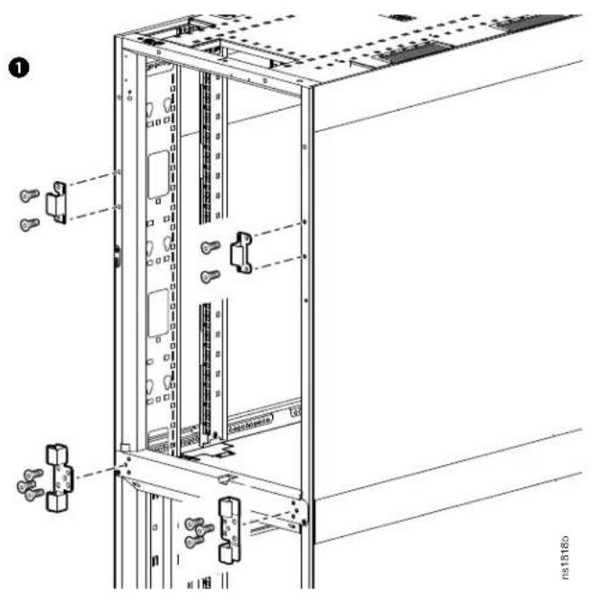 Technical diagram of a server rack cabinet with labeled components and mounting points