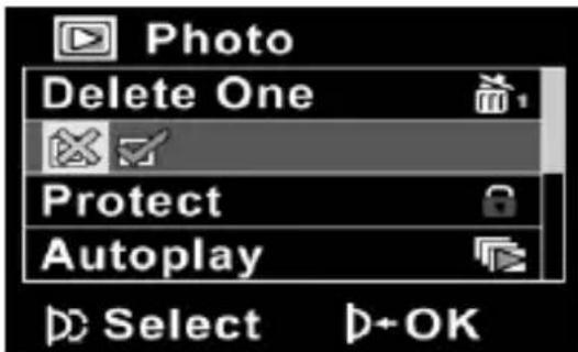 Photo Delete One Protect Autoplay Select D+OK