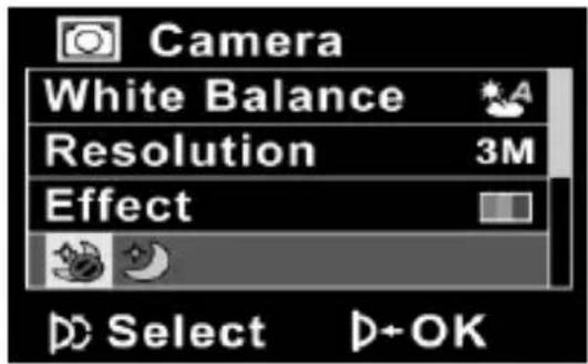 Camera White Balance Resolution 3M Effect Select OK