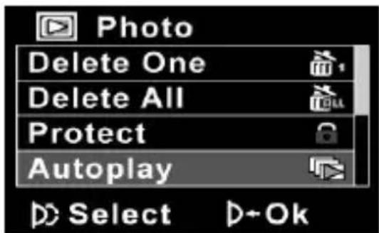 Photo Delete One Delete All Protect Autoplay Select +Ok