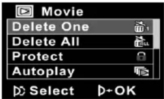 Movie Delete One Delete All Protect Autoplay Select D+OK