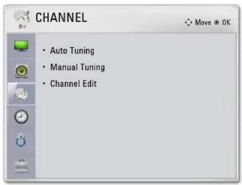 CHANNEL • Auto Tuning • Manual Tuning • Channel Edit