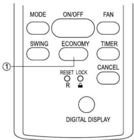 MODE ON/OFF FAN SWING ECONOMY TIMER RESET LOCK CANCEL R DIGITAL DISPLAY
