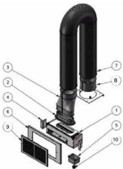 Exploded view diagram of a mechanical device with numbered components for identification