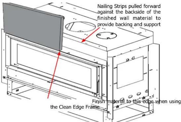 Nailing Strips pulled forward against the backside of the finished wall material to provide backing and support Finish material to this edge when using the Clean Edge Frame