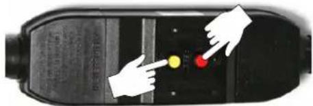 Diagram showing hands pointing to a red dot on a black device with yellow dots, labeled in Chinese.