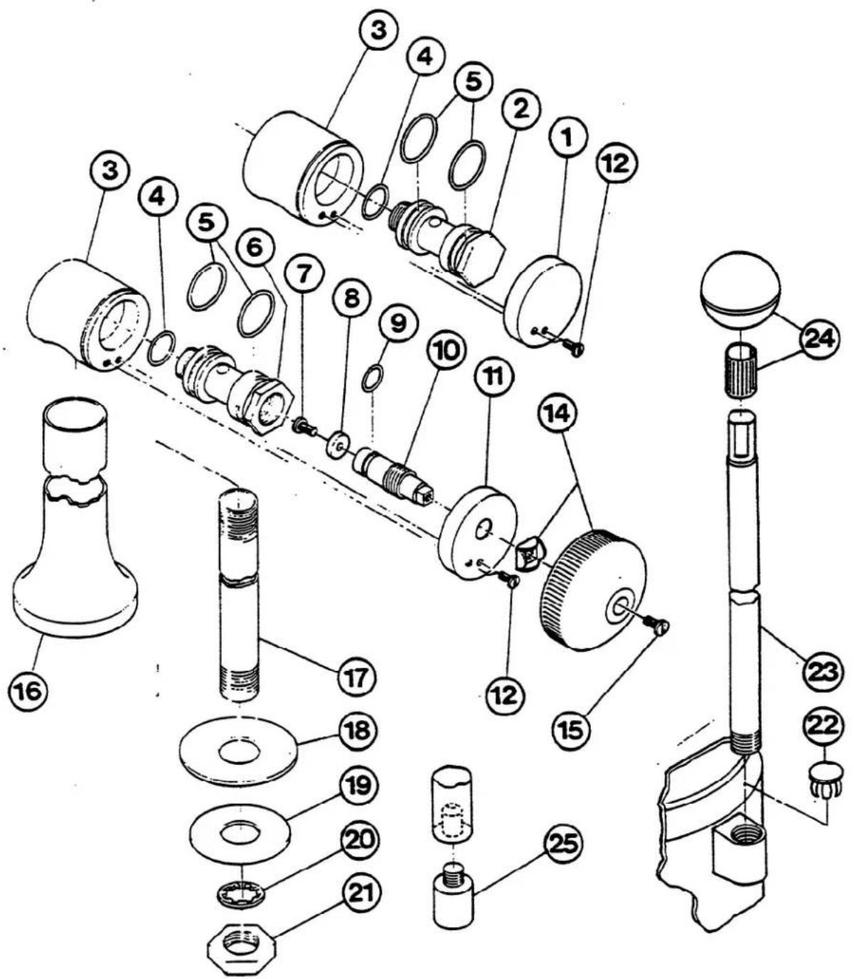 Exploded view diagram of a mechanical assembly with numbered parts for identification
