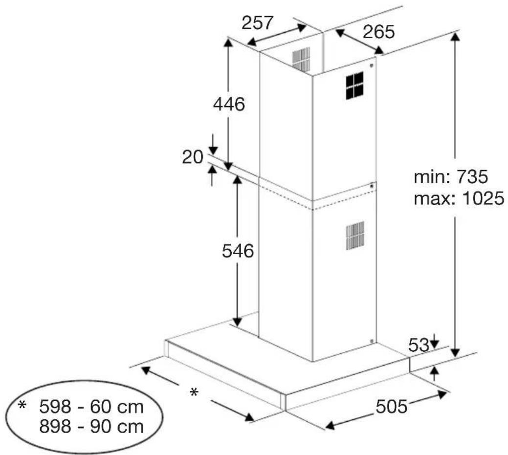257 265 446 20 546 min: 735 max: 1025 53 505 * 598 - 60 cm 898 - 90 cm