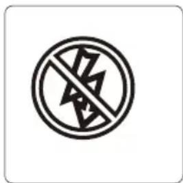 Prohibition sign with a circular symbol containing a crossed-out lightning bolt and diagonal lines, indicating no protection or resistance.