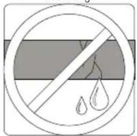 Prohibition sign with crossed-out circle and water droplet symbol, indicating no pollution or discharge