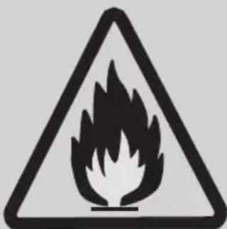 Warning sign depicting a flame symbol in a triangular shape