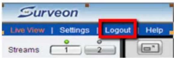 Surveon Live View | Settings | Logout | Help Streams 1 2