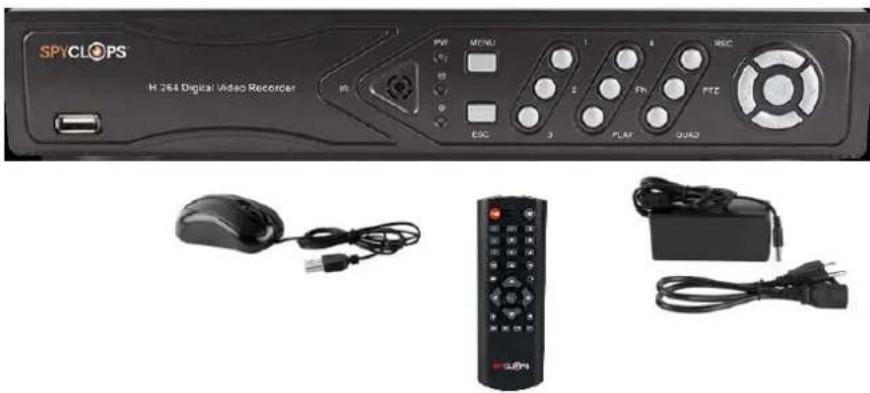 SPYCLOPS H 264 Digital Video Recorder IN PWF MENU 1 4 REC E5C 3 PLAY QUAD Mouse Control USB