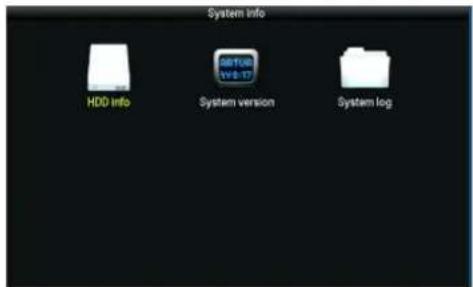 System Info HDD Info SET108 1V: 17 System version System log