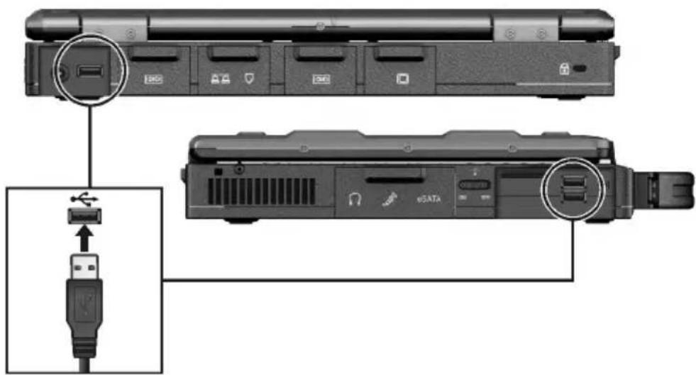 Diagram showing internal components of a device with labeled ports and connectors, including USB port and DATA connector.