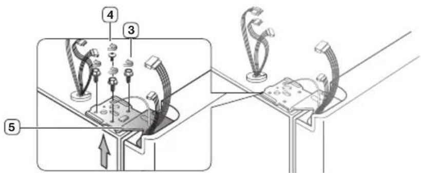 Technical diagram showing a mechanical assembly with numbered components and directional arrows indicating motion or assembly.